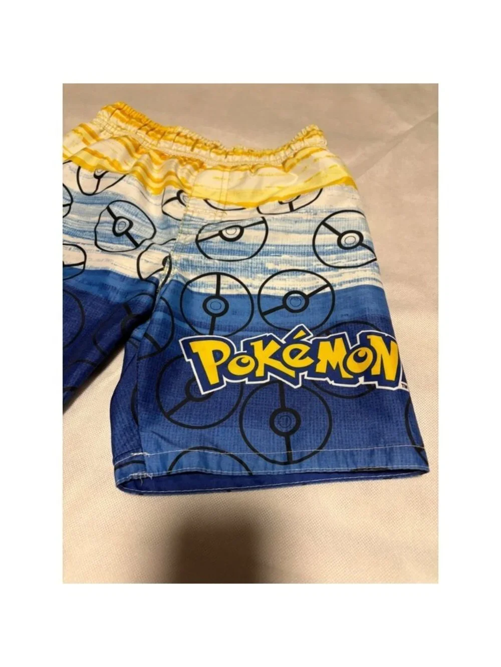 Pokemon Boys Swim Trunks Blue Yellow Poke Ball Print Mesh Lined Size‎ Medium M